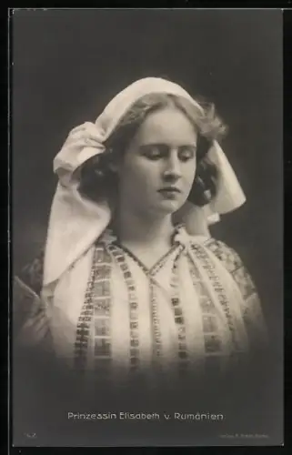 AK Prinzessin Elisabeth von Rumänien, Portrait als junge Frau
