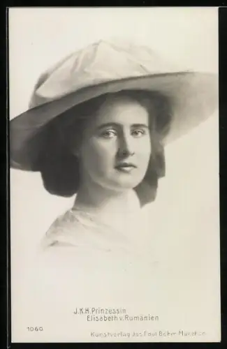 AK Prinzessin Elisabeth von Rumänien mit Hut