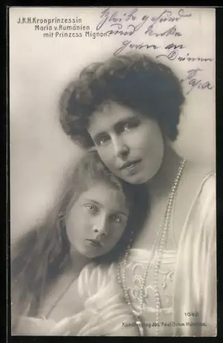 AK J. K. H. Kronprinzessin Maria von Rumänien mit Prinzess Mignon