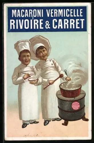 Künstler-AK Macaroni Vermicelle Rivoire & Carret, Reklame, Kleine Köche bei einem Topf