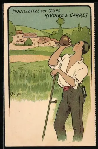 Künstler-Lithographie L. Borgex: Nouillettes aux Oeufs, Rivoire & Carrert, Reklame