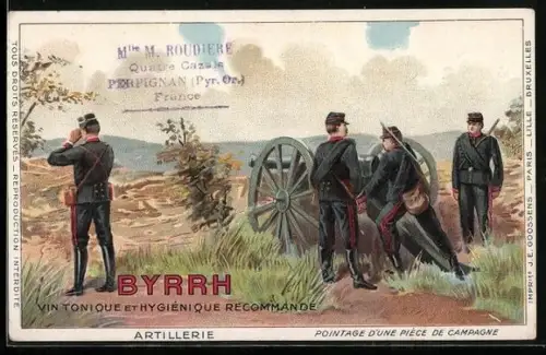 AK Byrrh, Vin Tonique..., Artillerie, Pointage d`une Pièce de Campagne, französ. Uniformen