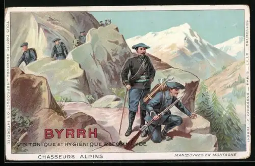AK Reklame für Byrrh Vin Tonique et Hygiénique Recommandé, Chasseurs Alpins