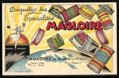 Künstler-AK Magloire, Reklame Konserven, Köchin bringt eine Schüssel dampfendes Essen