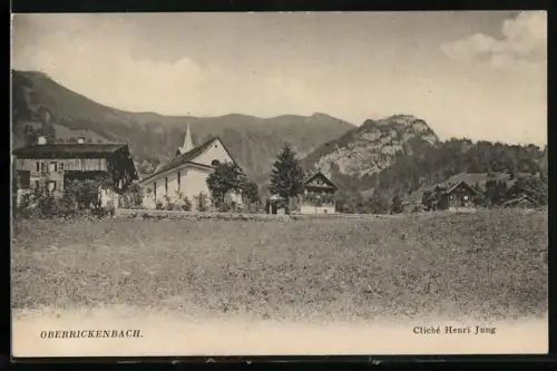 AK Oberrickenbach, Ortspartie mit Kirche