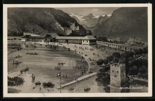 Künstler-AK Stansstad, Strandbad