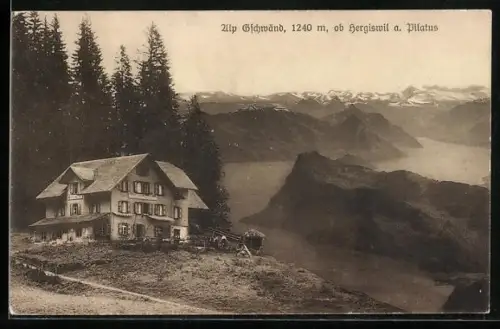 AK Hergiswil, Panorama mit Pension Gschwänd