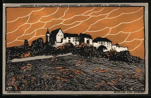 Künstler-AK sign. Carl Zweifel: Lenzburg, Schloss von Norden
