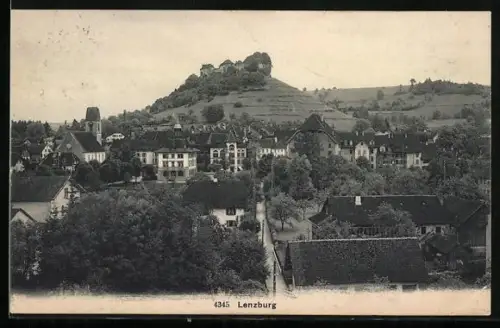 AK Lenzburg, Strassenpartie mit Kirche