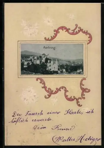 Präge-AK Aarburg, Ortsansicht im Passepartout-Rahmen