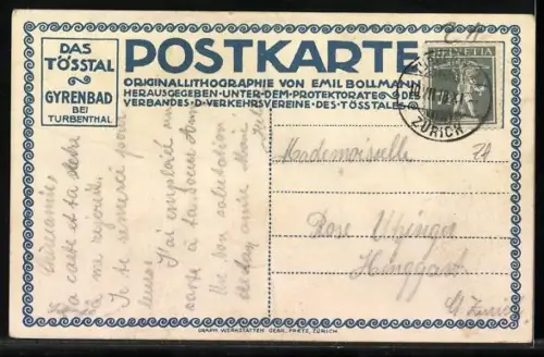 Künstler-AK Turbenthal, Gyrenbad im Tösstal