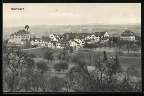 AK Grüningen, Blick auf Ort mit Kirche