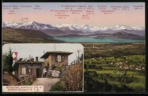 AK Hausen am Albis, Wirtschaft zum Albishorn, Panorama gegen Zugersee