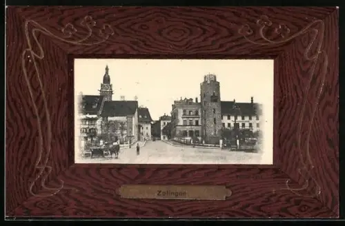 AK Zofingen, Strassenpartie im Passepartout-Rahmen mit Jugendstil-Elementen