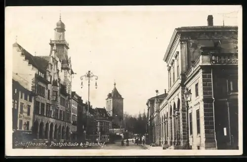 AK Schaffhausen, Postgebäude und Bahnhof
