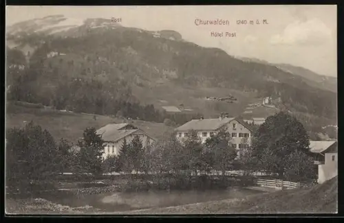AK Churwalden, Ortspartie mit Hotel Post