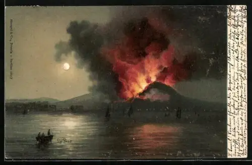 Künstler-AK Napoli, Vulkanausbruch 1906
