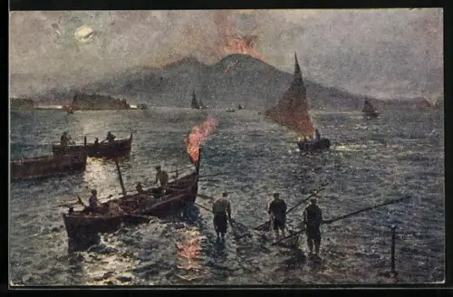 Künstler-AK Napoli, Vesuvio in eruzione