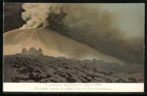 AK Vesuvio, L` eruzione del Vesuvio, Aprile 1906, Il cratere coverto di cenere visto da Torre Annunziata