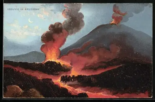 AK Napoli, Vesuvio in Eruzione, nächtlicher Vulkanausbruch