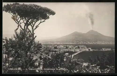 AK Napoli, Rauch aus dem Vesuv, Ortsansicht