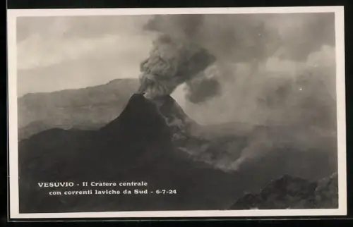 AK Vesuvio, Il Cratere centrale con correnti laviche da Sud, 1924