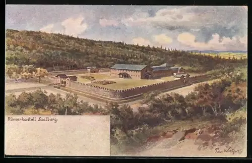 Künstler-AK Saalburg / Taunus, Gesamtansicht vom Römerkastell
