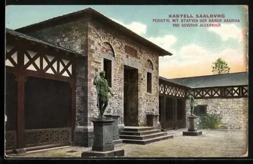 AK Saalburg / Taunus, Peristyl mit Statuen der Kaiser Hadrian und Severus Alexander
