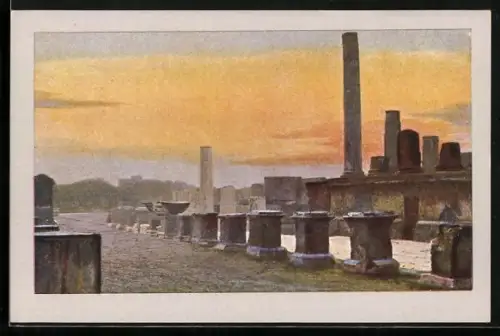 AK Pompeji, Ruinen im Abendlicht