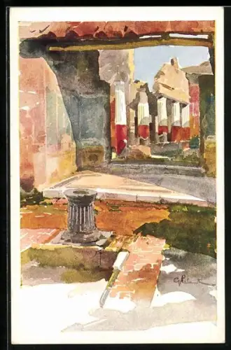 Künstler-AK Pompei, Casa del Poeta tragico