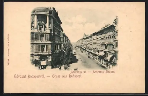 AK Budapest, Andrassy-Strasse aus der Vogelschau