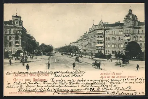 AK Budapest, Allee auf der Andrassy-Strasse