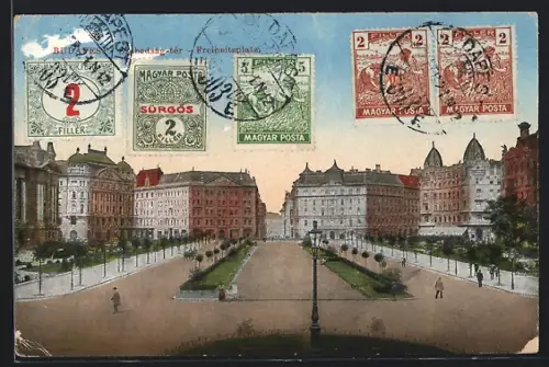 AK Budapest, Freiheitsplatz mit Häuserpanorama