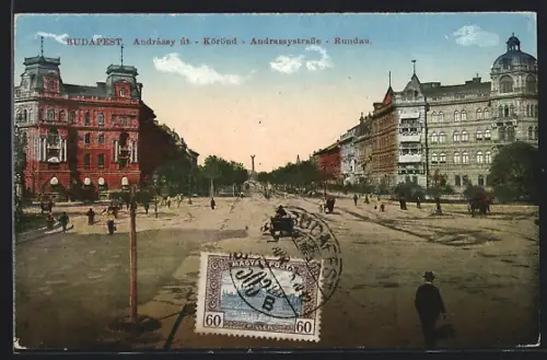 AK Budapest, Andrassystrasse, Panorama mit Rundau