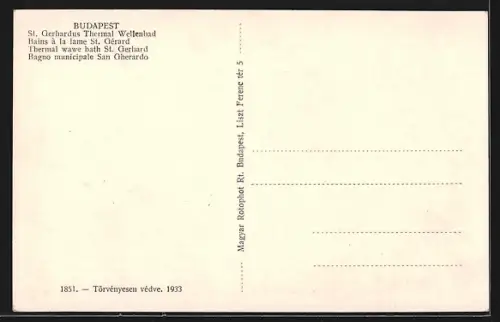 AK Budapest, St. Gerhardus Thermal-Wellenbad aus der Vogelschau