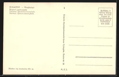 AK Budapest, Margitsziget, National-Sportschwimmschule, Innenansicht