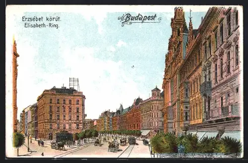 Künstler-AK Budapest, Elisabeth-Ring mit Abzweig