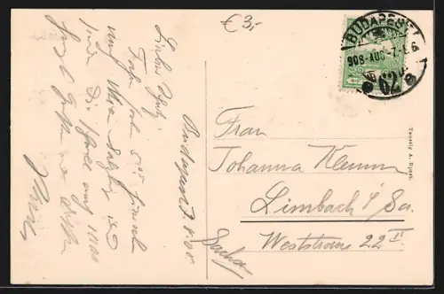 AK Budapest, Parlament, Ansicht vom gegenüberliegenden Dampferanleger aus