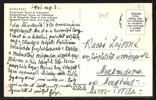 AK Budapest, Margareteninsel, Strand und Wellenbad