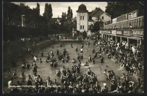 AK Budapest, Csillaghegver Strandbad aus der Vogelschau