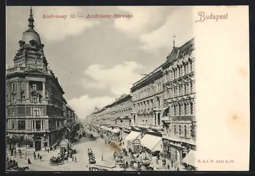 AK Budapest, Andrassy-Strasse aus der Vogelschau