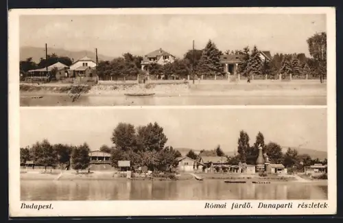 AK Budapest, Römerbad und Teile des Donauufers