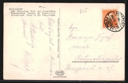 AK Budapest, Römerbad und Teile des Donauufers