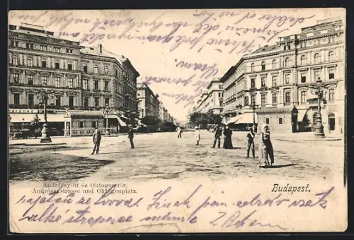 AK Budapest, Andrassistrasse und Oktagonplatz