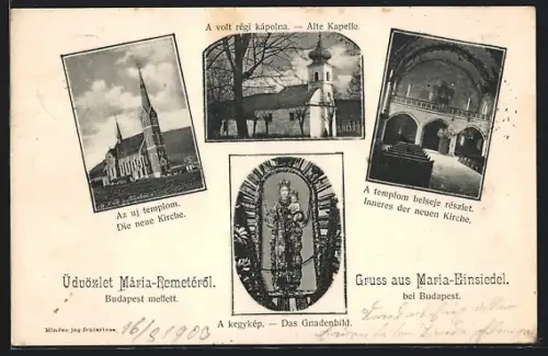 AK Budapest, Maria-Einsiedel, Inneres der neuen Kirche, Gnadenbild, Neue Kirche