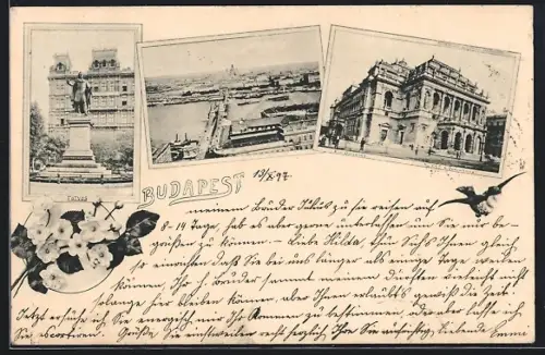 AK Budapest, Fötyös, K. Opernhaus, Teilansicht, Blumen, Schwalbe, Rahmen