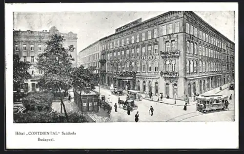 AK Budapest, Hotel Continental, Strassenbahn