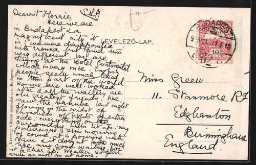 AK Budapest, Hotel Continental, Strassenbahn