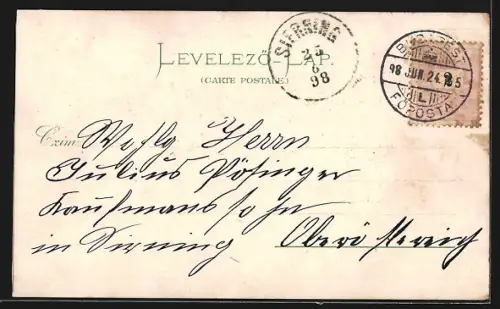 Lithographie Budapest, Blick auf die Kettenbrücke