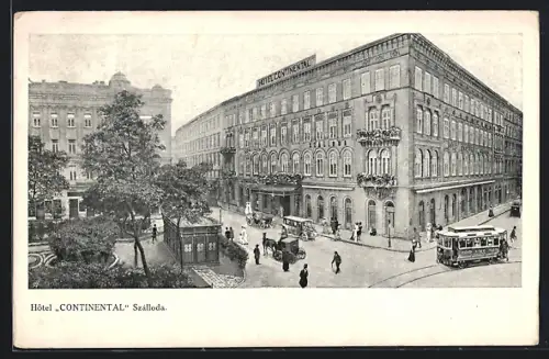 AK Budapest, Hotel Continental, Strassenbahn